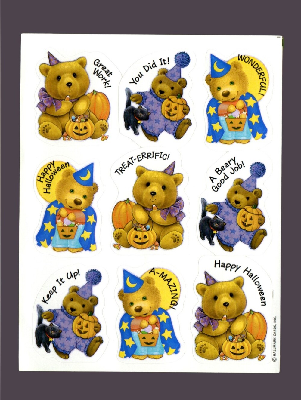 Hallmark Halloween Teddy Bear Cosplay Sticker Sheet